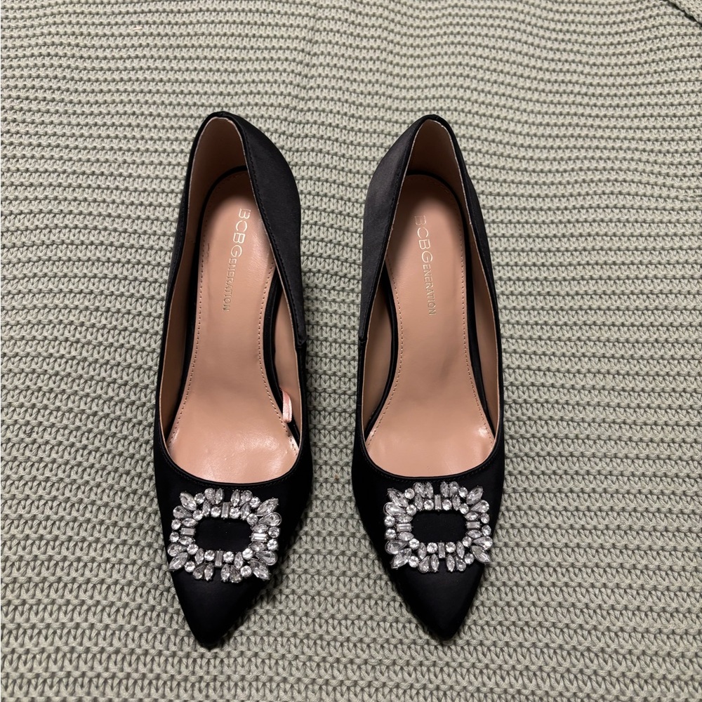 BCBGeneration Black Heels with Crystal Embellishment